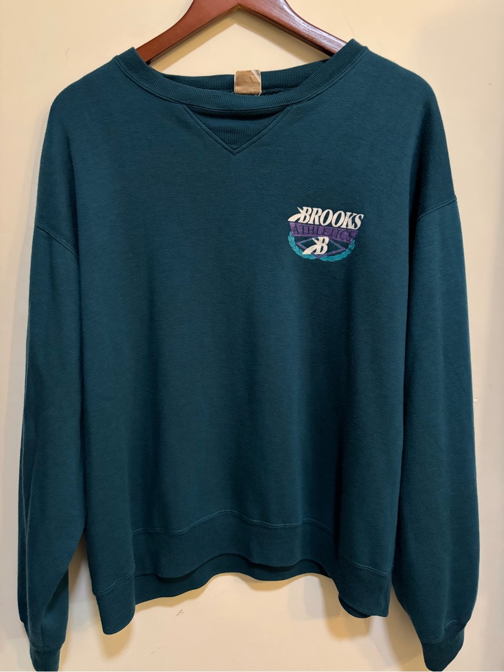 Vintage Brooks Athletics Crewneck Sweatshirt Teal Green Retro